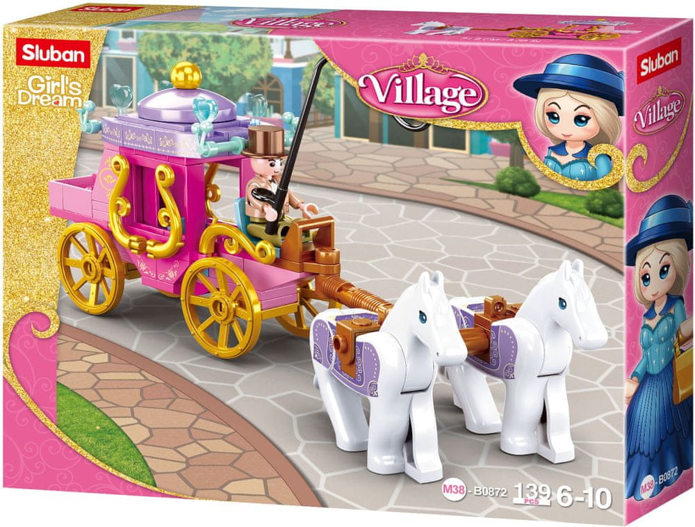 Levně Sluban Girls Dream Village M38-B0872 Dobový kočár s koníčky