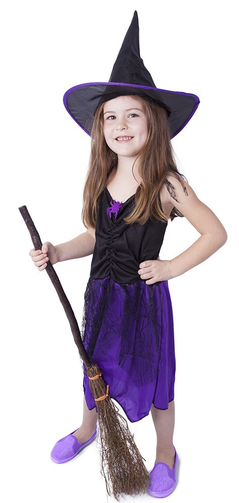 Levně Dětský kostým fialový s kloboukem čarodějnice/Halloween (M)