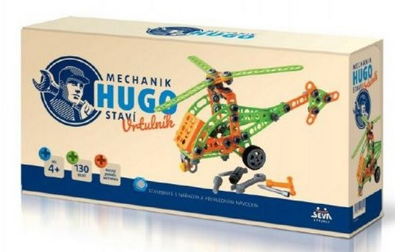 Levně Stavebnice HUGO Vrtulník s nářadím 130ks plast v krabici 31x16x7cm