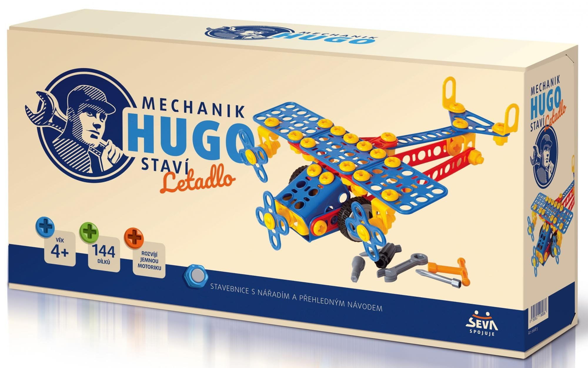 Levně Stavebnice HUGO Letadlo s nářadím 144ks plast v krabici 31x16x7cm