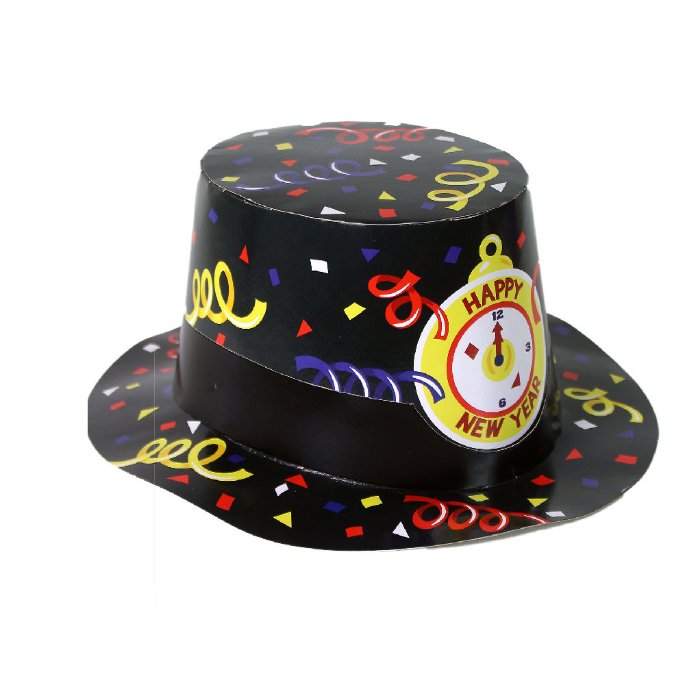 Levně Papírový klobouk černý HAPPY NEW YEAR 12 ks v boxu