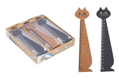 Levně Pravítko dřevěné 15 cm - Kočka