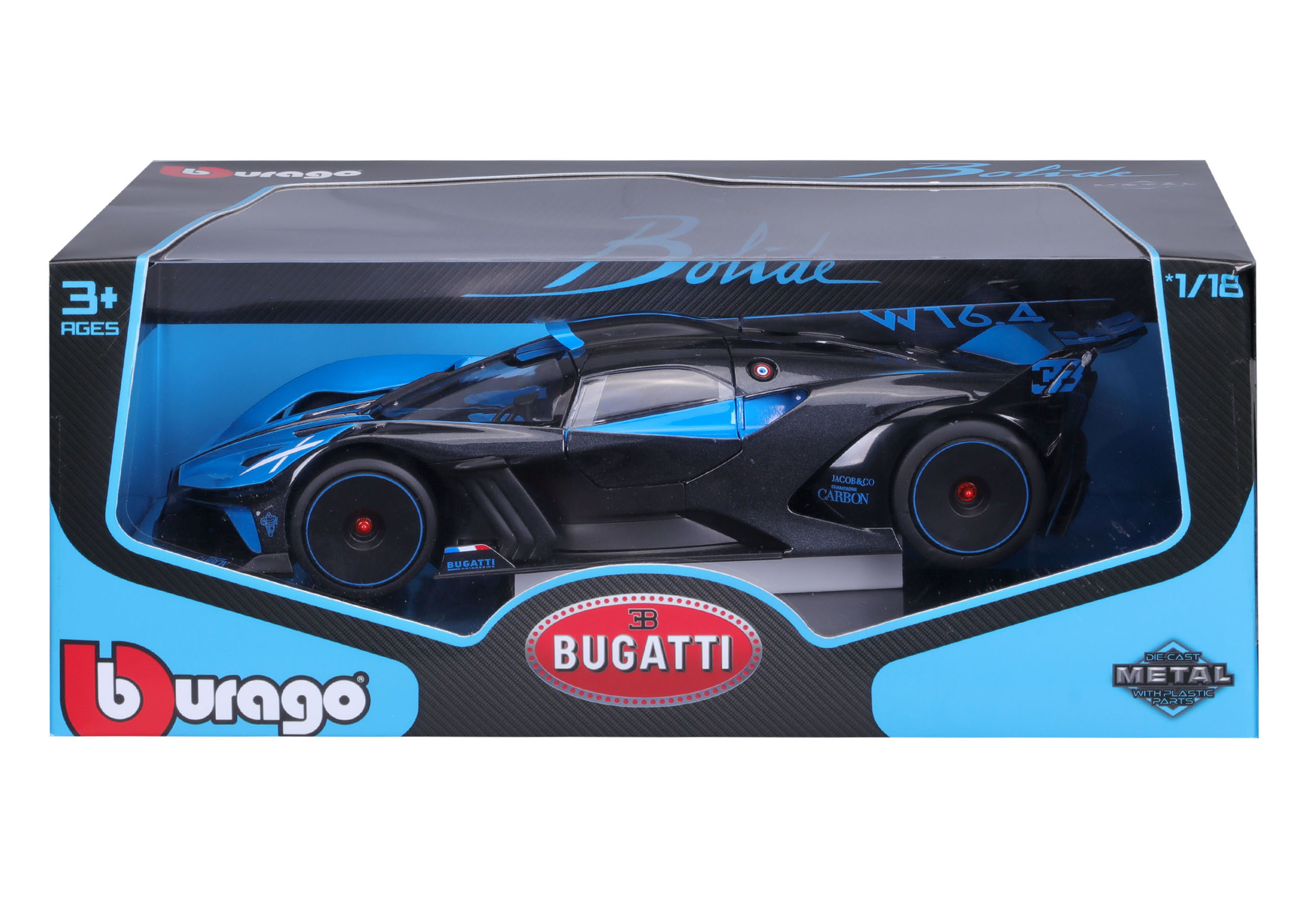Levně Bburago 1:18 TOP Bugatti Bolide Blue/Black