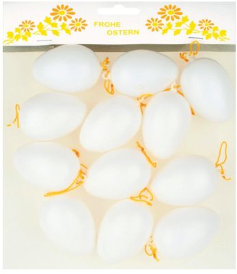 Levně Vajíčka plastová na zavěšení 6 cm, 12 ks v sáčku, bílá
